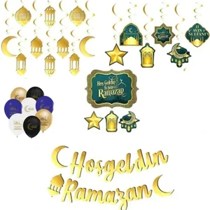 Hayaller Dükkanı  Ramazan Süsleri 6'lı Tavan Süsü,11 Ayın Sultanı Banner ve Hoşgeldin Ramazan Yazı VE10 3D Ramazan Sarkıt Süs