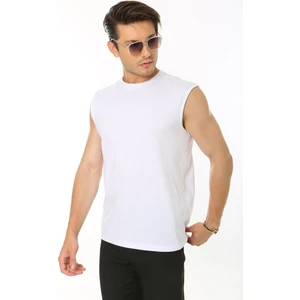 Erkek Beyaz Tank Sıfır Kol Pamuk T-Shirt