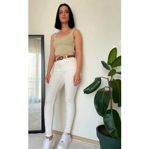 Kadın Beyaz Yüksek Bel Likralı Dar Paça Skinny Pantolon