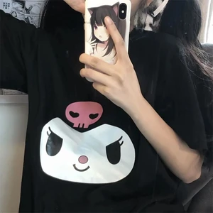 Touz Moda Kuromi Face Baskılı Siyah Oversize T-Shirt