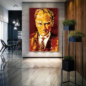 SML Tablo Mustafa Kemal Atatürk Sarı Kırmızı Galatasaray Kanvas Tablo