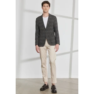 ALTINYILDIZ CLASSICS Erkek Haki Slim Fit Dar Kesim Mono Yaka Kazayağı Desenli Blazer Ceket