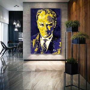 SML Tablo Mustafa Kemal Atatürk Sarı Lacivert Fenebahçe Kanvas Tablo