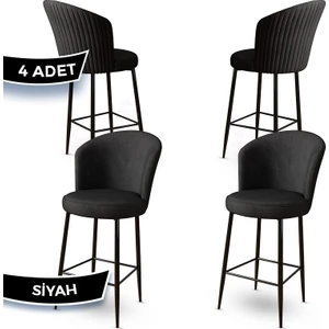 Concept Fora Serisi Mutfak  Bar Sandalyesi  Babyface Kumaş Siyah Metal Ayak 4  Adet Sandalye