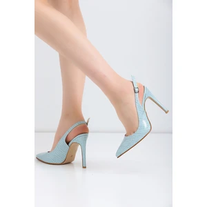 La Limar Bebe Mavisi Yılan Derisi  Desenli  Stiletto Sivri Burun Kadın Topuklu Ayakkabı