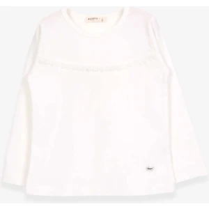 Kız Çocuk Uzun Kollu Tişört Güpürlü 2-6 Yaş, Ekru