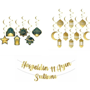 Masalsı Concept  17 Parça Ramazan Süsleri 10'lu Gold Renk Tavan Süs,6'lı 11 Ayın Sultanı Ramazan Temalı Tavan Süsü