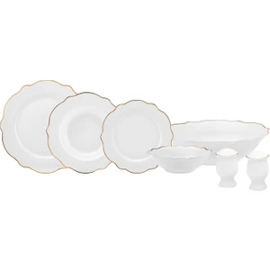Daisy Gold Wave Shape Bol Kaseli 27 Parça 6 Kişilik Porselen Yemek Takımı
