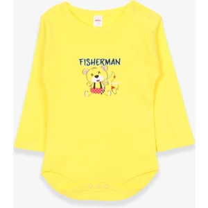 Erkek Bebek Çıtçıtlı Body Balıkçı Ayıcık Baskılı 9 Ay-3 Yaş, Neon Sarı