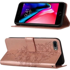 iPhone 8 Plus/ 7 Plus/ 6s Plus/ 6 Plus Için Kelebek Pu Deri Çevirmeli Cüzdan Stand Telefon Kılıfı - Rose Gold (Yurt Dışından)