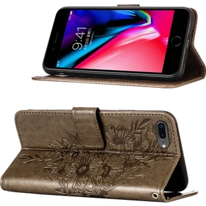 iPhone 8 Plus/ 7 Plus/ 6s Plus/ 6 Plus Için Kelebek Pu Deri Çevirmeli Cüzdan Stand Telefon Kılıfı - Gri (Yurt Dışından)