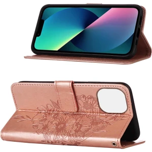 iPhone 13 Için Kelebek Pu Deri Çevirmeli Cüzdan Stand Telefon Kılıfı - Rose Gold (Yurt Dışından)