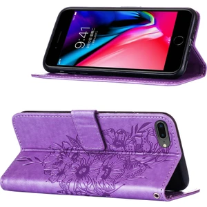 iPhone 8 Plus/ 7 Plus/ 6s Plus/ 6 Plus Için Kelebek Pu Deri Çevirmeli Cüzdan Stand Telefon Kılıfı - Açık Mor (Yurt Dışından)