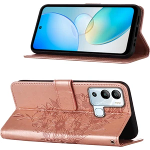 Hot 12I / X665 Için Kelebek Pu Deri Çevirmeli Cüzdan Stand Telefon Kılıfı - Rose Gold (Yurt Dışından)