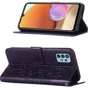 Galaxy A32 4g Için Kelebek Pu Deri Çevirmeli Cüzdan Stand Telefon Kılıfı - Mor (Yurt Dışından)