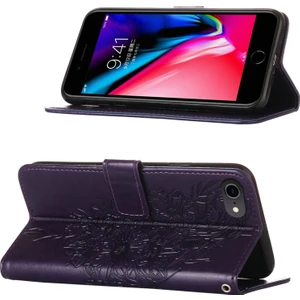iPhone Se 2020 / 8 / 7 / 6s / 6 Için Kelebek Pu Deri Çevirmeli Cüzdan Stand Telefon Kılıfı - Mor (Yurt Dışından)