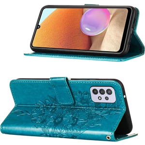 Galaxy A32 5g Için Kelebek Pu Deri Çevirmeli Cüzdan Stand Telefon Kılıfı - Mavi (Yurt Dışından)
