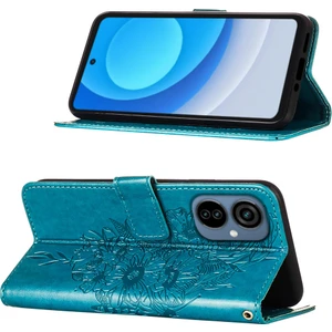 Camon 19 Neo Için Kelebek Pu Deri Çevirmeli Cüzdan Stand Telefon Kılıfı - Mavi (Yurt Dışından)