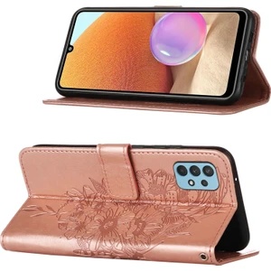 Galaxy A32 4g Için Kelebek Pu Deri Çevirmeli Cüzdan Stand Telefon Kılıfı - Rose Gold (Yurt Dışından)