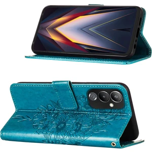 Pova 4 Için Kelebek Pu Deri Çevirmeli Cüzdan Stand Telefon Kılıfı - Mavi (Yurt Dışından)