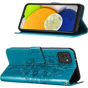 Galaxy A03 Için Kelebek Pu Deri Çevirmeli Cüzdan Stand Telefon Kılıfı - Mavi (Yurt Dışından)