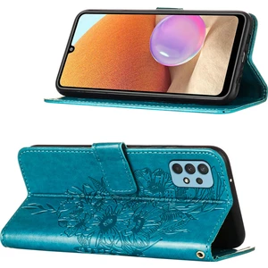 Galaxy A32 4g Için Kelebek Pu Deri Çevirmeli Cüzdan Stand Telefon Kılıfı - Mavi (Yurt Dışından)