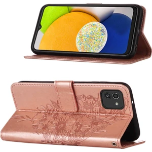 Galaxy A03 Için Kelebek Pu Deri Çevirmeli Cüzdan Stand Telefon Kılıfı - Rose Gold (Yurt Dışından)