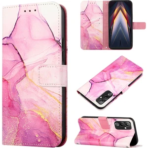 Pova 4 Için Mermer Desenli Pu Deri Cüzdan Telefon Kılıfı - Pembe (Yurt Dışından)