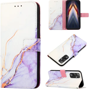 Pova 4 Için Mermer Desenli Pu Deri Cüzdan Telefon Kılıfı - Beyaz / Mor (Yurt Dışından)