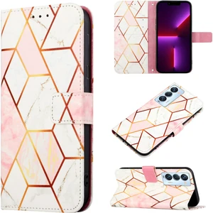Camon 18 / Camon 18 P Için Mermer Desenli Pu Deri Cüzdan Telefon Kılıfı - Pembe / Beyaz (Yurt Dışından)
