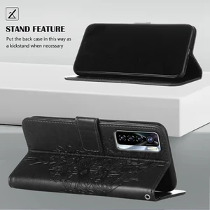 Camon 17 Pro Için Kelebek Pu Deri Çevirmeli Cüzdan Stand Telefon Kılıfı - Siyah (Yurt Dışından)