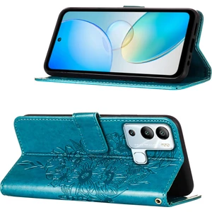 Hot 12I / X665 Için Kelebek Pu Deri Çevirmeli Cüzdan Stand Telefon Kılıfı - Mavi (Yurt Dışından)