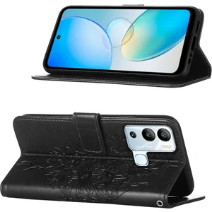 Hot 12I / X665 Için Kelebek Pu Deri Çevirmeli Cüzdan Stand Telefon Kılıfı - Siyah (Yurt Dışından)