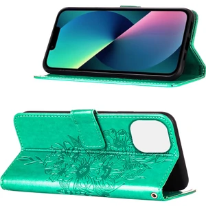 iPhone 13 Için Kelebek Pu Deri Çevirmeli Cüzdan Stand Telefon Kılıfı - Yeşil (Yurt Dışından)