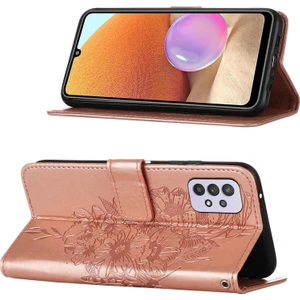 Galaxy A32 5g Için Kelebek Pu Deri Çevirmeli Cüzdan Stand Telefon Kılıfı - Rose Gold (Yurt Dışından)