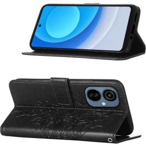 Camon 19 Neo Için Kelebek Pu Deri Çevirmeli Cüzdan Stand Telefon Kılıfı - Siyah (Yurt Dışından)