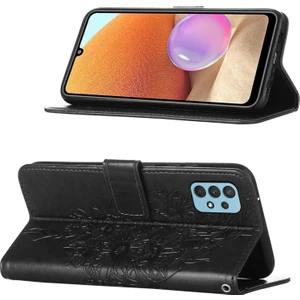 Galaxy A32 4g Için Kelebek Pu Deri Çevirmeli Cüzdan Stand Telefon Kılıfı - Siyah (Yurt Dışından)