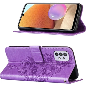 Galaxy A32 5g Için Kelebek Pu Deri Çevirmeli Cüzdan Stand Telefon Kılıfı - Açık Mor (Yurt Dışından)