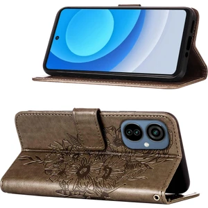 Camon 19 Neo Için Kelebek Pu Deri Çevirmeli Cüzdan Stand Telefon Kılıfı - Gri (Yurt Dışından)