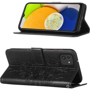 Galaxy A03 Için Kelebek Pu Deri Çevirmeli Cüzdan Stand Telefon Kılıfı - Siyah (Yurt Dışından)