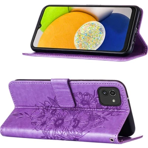 Galaxy A03 Için Kelebek Pu Deri Çevirmeli Cüzdan Stand Telefon Kılıfı - Açık Mor (Yurt Dışından)