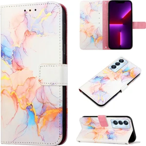 Camon 18 / Camon 18 P Için Mermer Desenli Pu Deri Cüzdan Telefon Kılıfı - Renkli (Yurt Dışından)