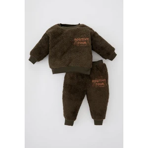 Erkek Bebek Slogan Baskılı Uzun Kollu Pelüş 2'li Takım Y9279A222WN