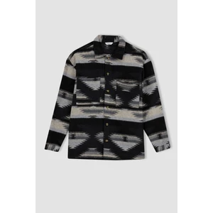 Oversize Fit Etnik Desenli Oduncu Uzun Kollu Gömlek Y6066AZ22AU