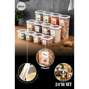 Renkli Etiketli Kare Erzak Saklama Kabı Seti Beyaz 24'lü