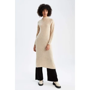 Regular Fit Balıkçı Yaka Selanik Örgülü  Maxi Triko Elbise W0613AZ21WN