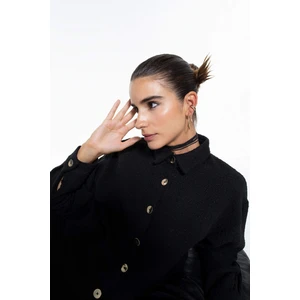 Oversize Fit Gömlek Yaka Tweed Uzun Kollu Gömlek Y4117AZ22AU