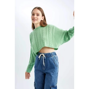 Coool Relax Fit Örgü Desenli Kayık Yaka Crop Kazak T4518AZ22AU