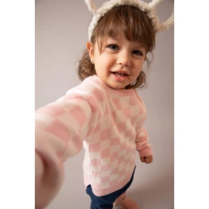 Kız Bebek Bisiklet Yaka Kareli Pamuklu Kazak W3985A222WN