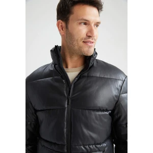 Slim Fit Dik Yaka Suni Deri Şişme Mont U9891AZ22AU